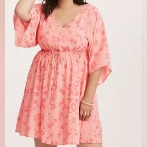 Coral and Pink Floral Print Challis Lattice Back Dress Torrid Size 5